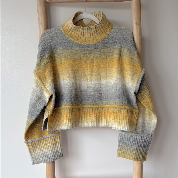Pilcro Anthropologie Mock Neck Yellow Gray Ombre Knit Crop Pullover Sweater XS - Picture 4 of 16